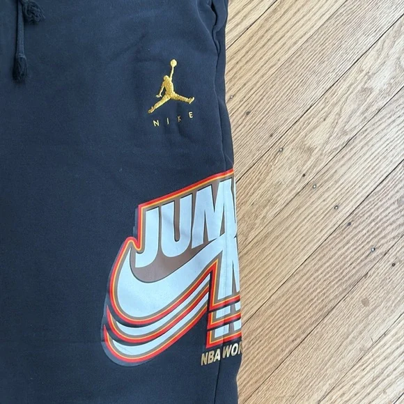 Nike Jordan Jumpman Jogger Sweatpants Black Gold Logo NBA World L Large - Picture 2 of 14